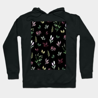 Tiny Watercolor Leaves Black Hoodie